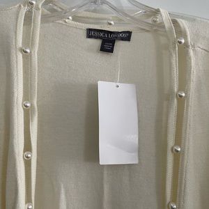 Cream color pleats trim sweater duster